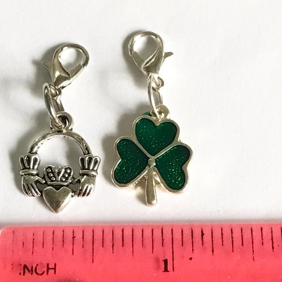 Celtic Irish Charms Clip On Lot Claddagh Shamrock Purse Zipper Pulls Silver Tone - Picture 8 of 9